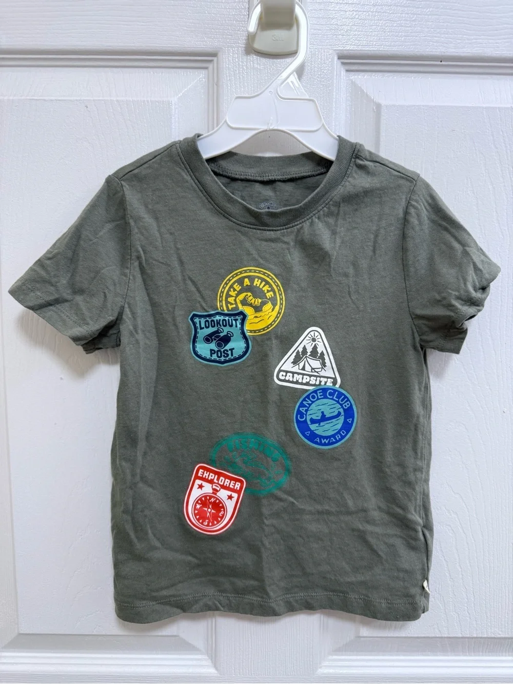 Baby Gap Kids Olive Green Camping Patch T-Shirt, Size 5